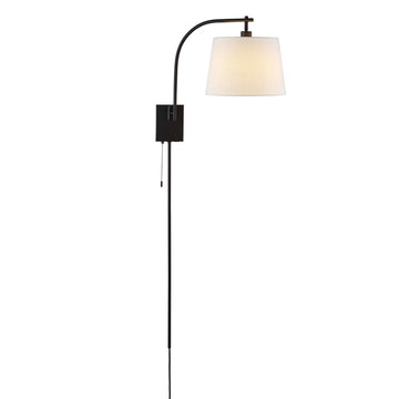 Gosling 22.5" Mid-Century Modern Plug-In or Hardwired Iron LED Gooseneck Swing Arm Wall Sconce with Pull-Chain and USB Charging Port - JONATHAN Y